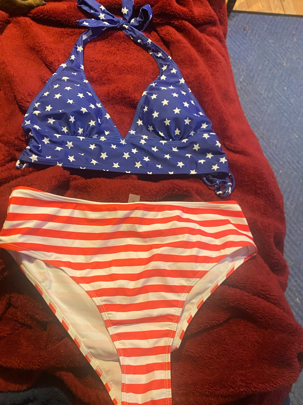 Micas Patriotic Blue And White Stars/Striped Red & White Bikini Nwot Xl
